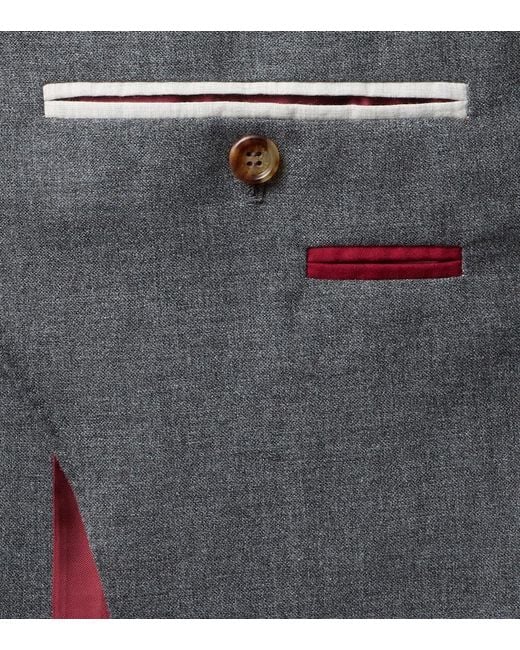 Brunello Cucinelli Blue Wool, Cotton, And Silk Blazer for men