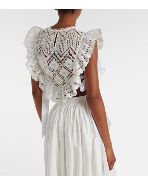 Self-Portrait White Crochet Ruffled Crop Top