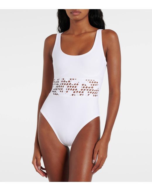 Karla Colletto White Aster Embroidered Swimsuit