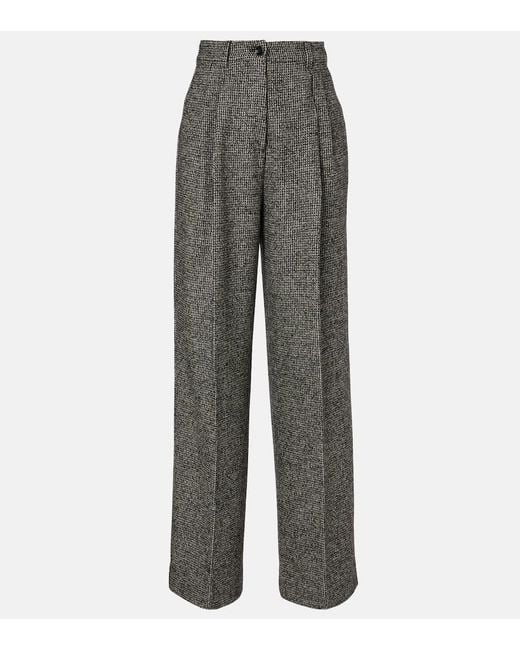Dolce & Gabbana Gray Pleated Wool-Blend Wide-Leg Pants