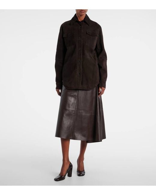 The Row Brown Hedora Leather Midi Skirt