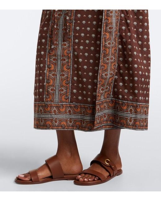 Doen Brown Amarante Printed Cotton Voile Midi Dress