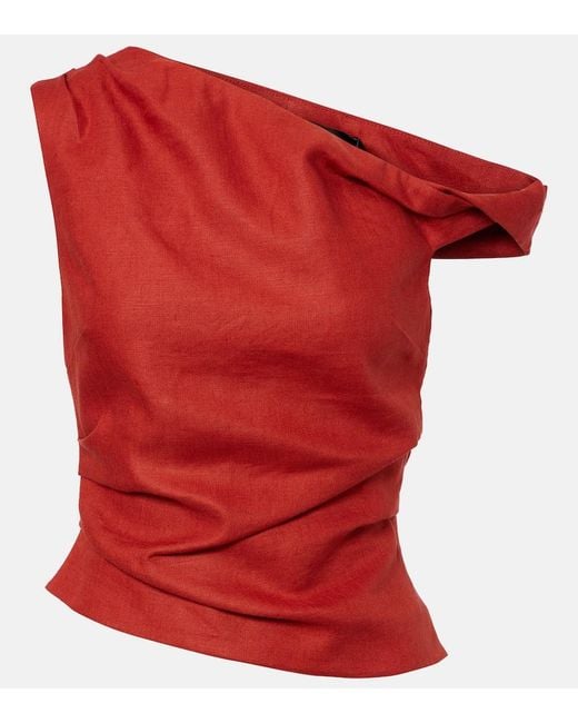 Sir Red Asymmetric Linen Top