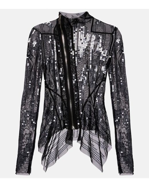 Rick Owens Black Gary Sequined Tulle Jacket