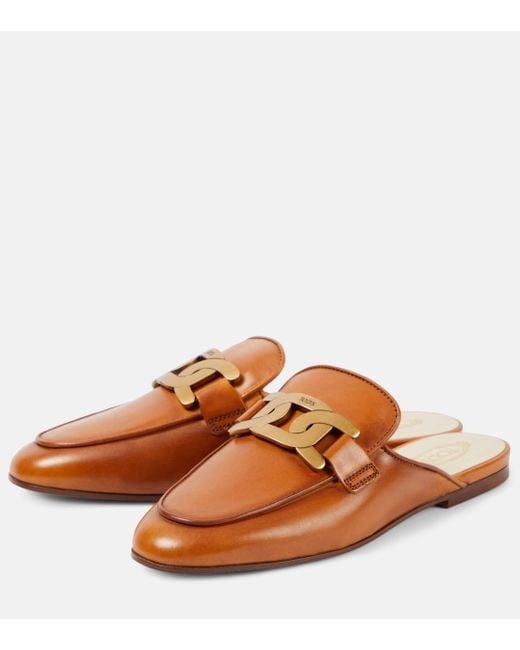 Tod's Brown Embellished Leather Mules