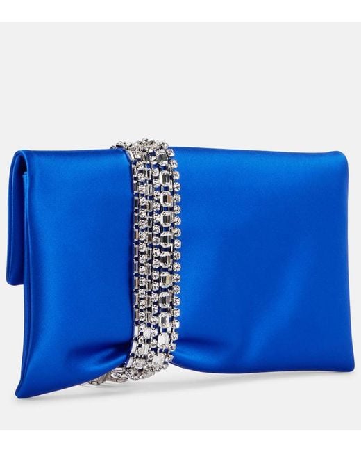 Jimmy Choo Blue Clutch Zandra Aus Satin Mit Kristallen