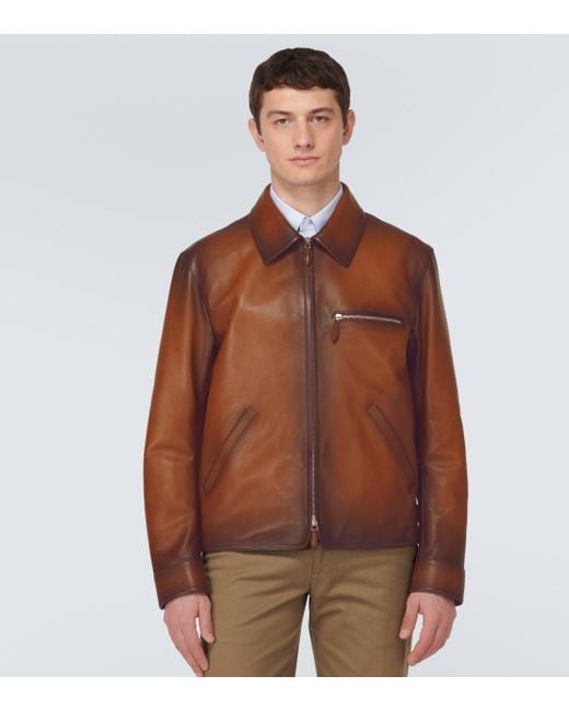 Berluti Brown Patina 1 Jour Leather Blouson Jacket for men