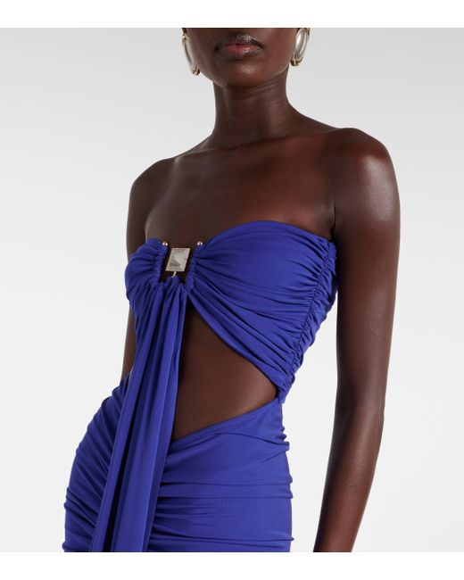 Christopher Esber Blue Embellished Draped Jersey Gown