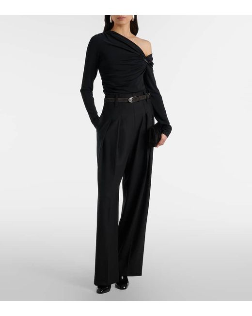 Veronica Beard Black Lozea Asymmetric Ruched Jersey Top