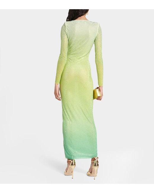 Self-Portrait Green Crystal-embellished Dégradé Stretch-mesh Midi Dress