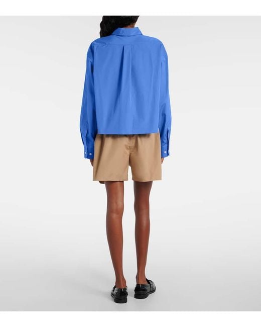 Camisa De Popelin De Algodon Cropped Miu Miu de color Blue