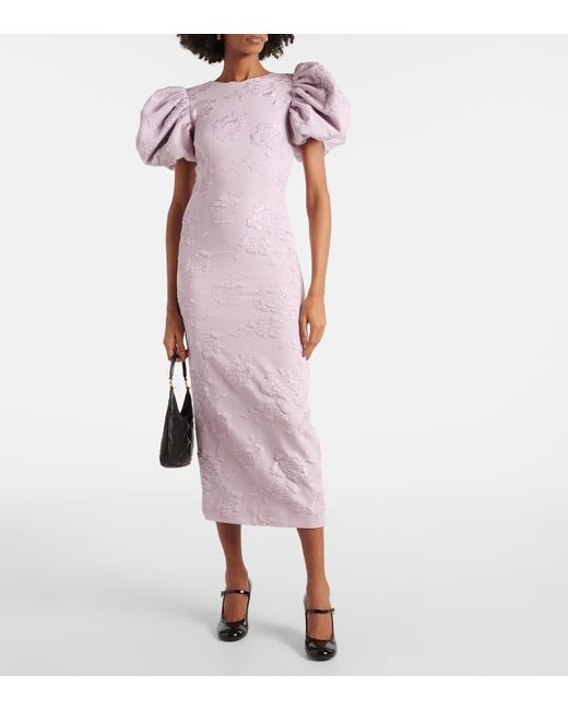 Puffed Sleeves Purple Floral Jacquard Dress Puffed Sleeves Purple Floral Jacquard Dress