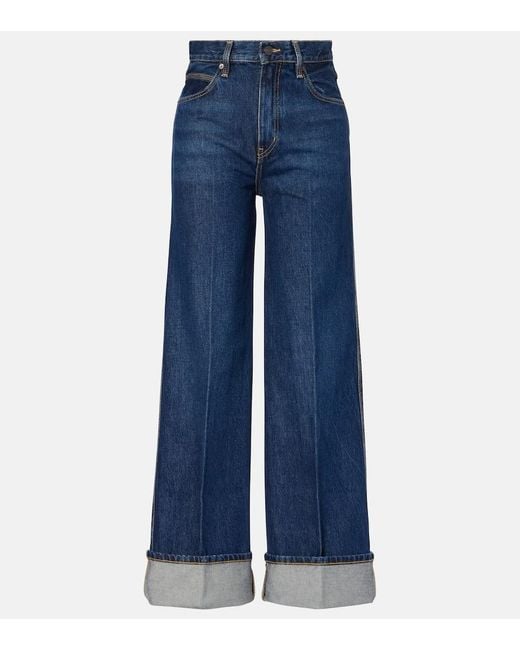 FRAME Blue High-Rise Wide-Leg Jeans The Cuffed Wide
