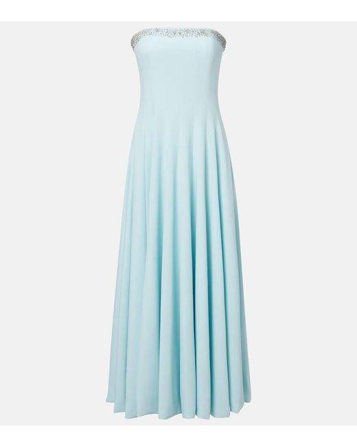 Costarellos Blue Aldina Strapless Pleated Crystal-Embellished Crepe Midi Dress