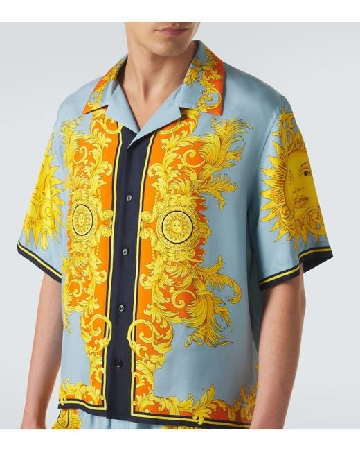 Versace Yellow Printed Silk Shirt for men