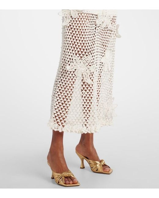 Oscar de la Renta White Crochet Cotton Maxi Dress
