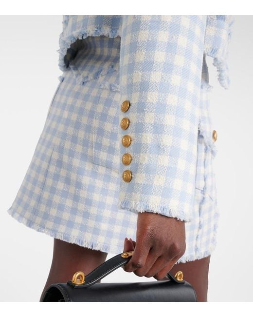 Balmain Blue Gingham Tweed Jacket