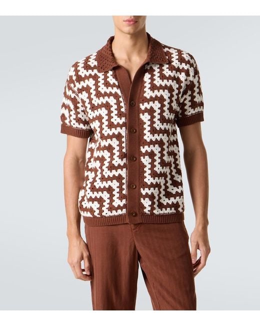 Frescobol Carioca Brown Pinto Crochet Cotton Cardigan for men