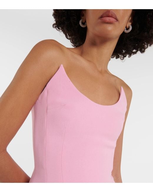David Koma Pink Feather-trimmed Asymmetric Gown