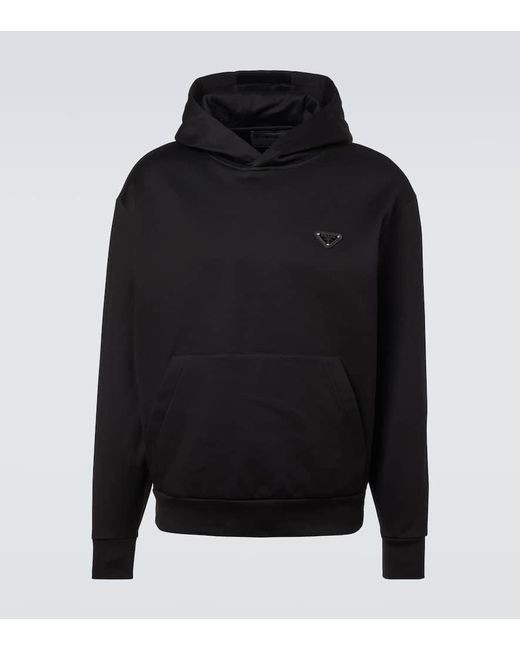 Prada Black Logo Cotton-Blend Jersey Hoodie for men