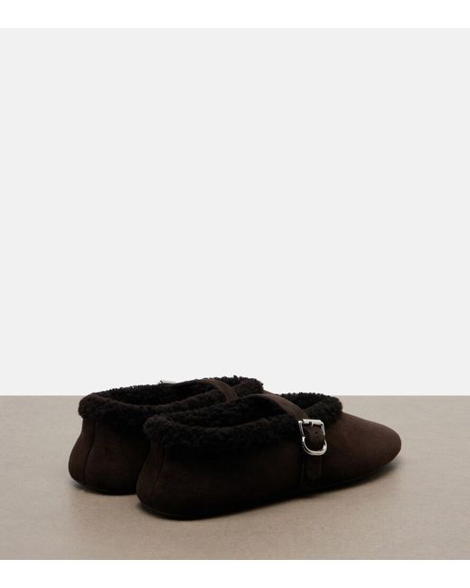 Alaïa Black Shearling-Lined Suede Mary Jane Flats