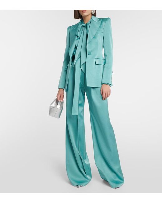Alex Perry Blue Aro Satin Single-Breasted Blazer