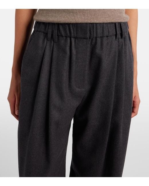 Brunello Cucinelli Black Monili Virgin Wool Wide-Leg Pants