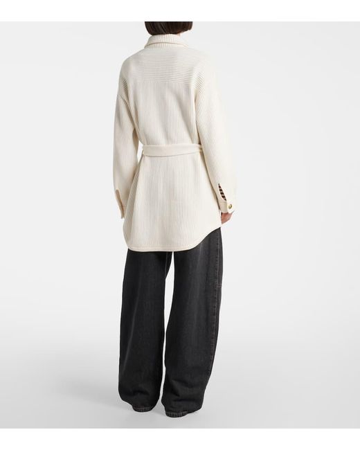 Brunello Cucinelli Natural Belted Wool, Cashmere, And Silk Cardigan