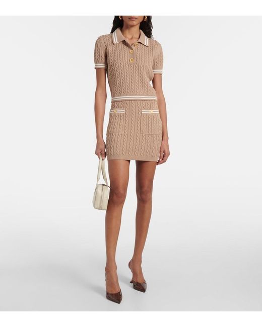 Alessandra Rich Natural Cable-Knit Cotton Miniskirt