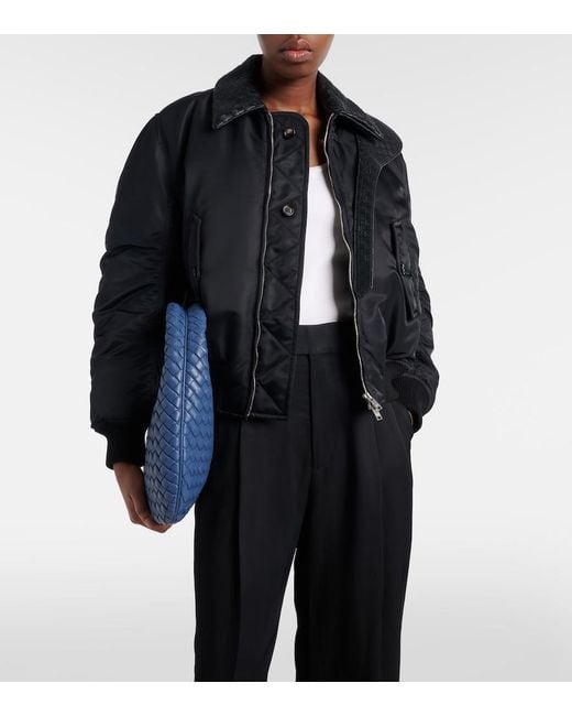 Bottega Veneta Black Intrecciato Leather-Trimmed Blouson Jacket