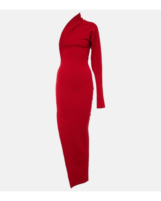 Rick Owens Red One-shoulder Asymmetric Maxi Dress