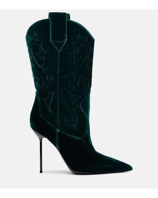 Paris Texas Green Lidia 105 Velvet Mid-Calf Boots