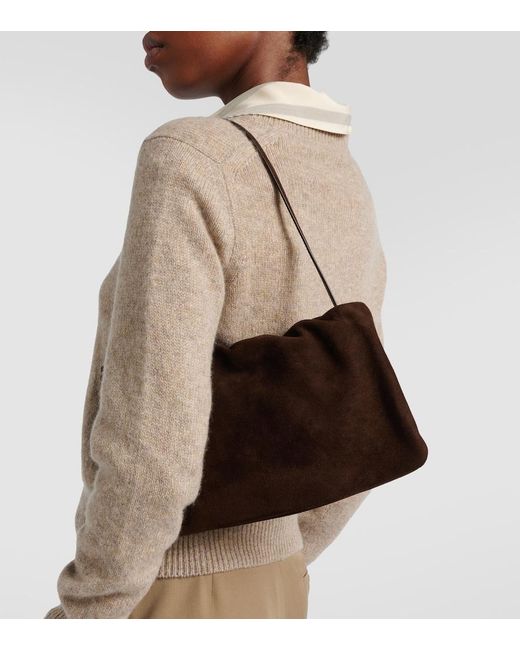 The Row Brown Bourse Medium Suede Shoulder Bag