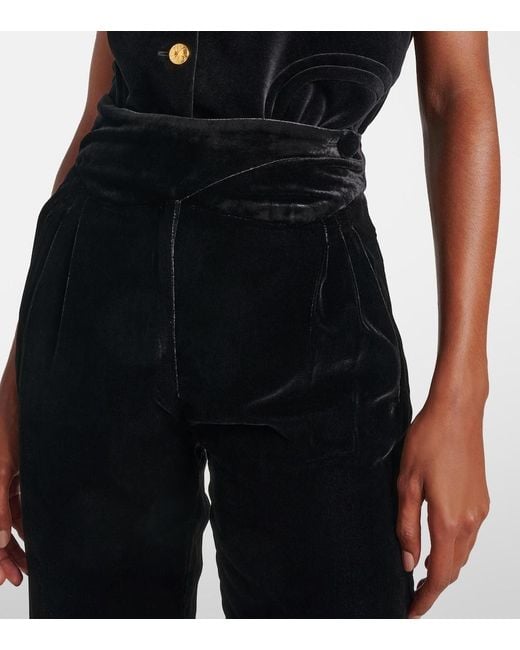 Blazé Milano Black Afterglow High-Rise Velvet Slim Pants