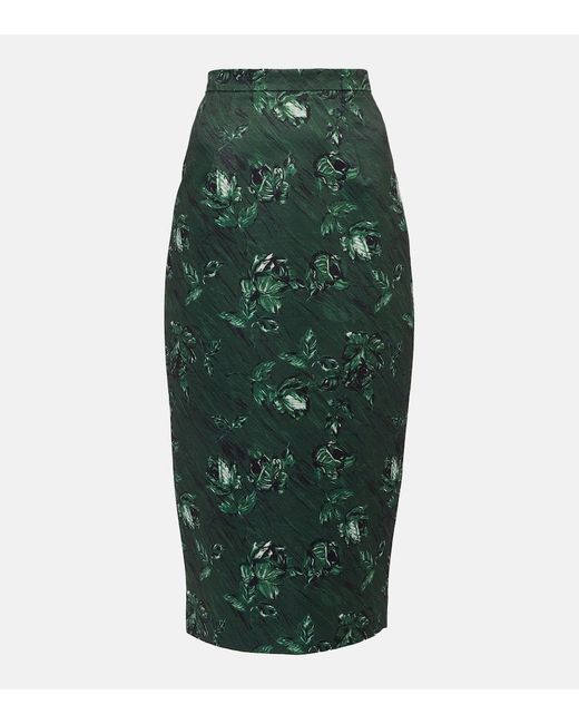Emilia Wickstead Green Lorelei Floral Taffeta Faille Pencil Skirt