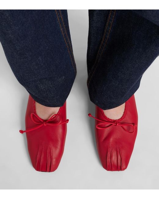 Magda Butrym Red Bow-Detail Leather Ballet Flats