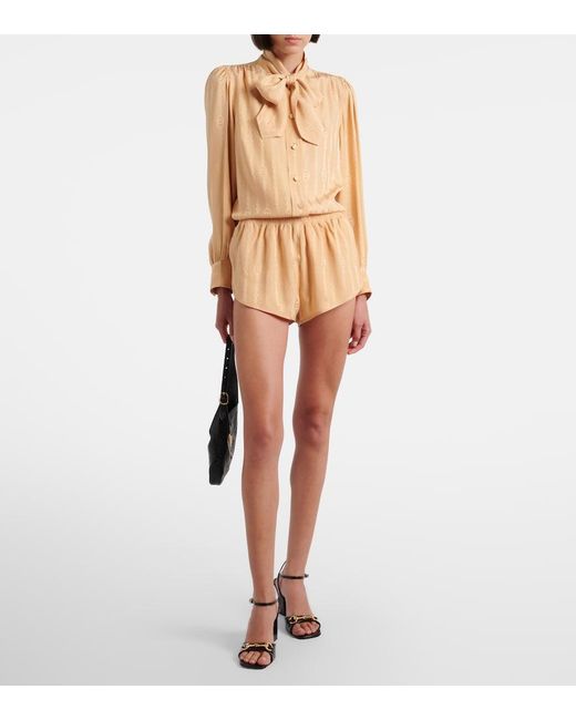 Gucci Natural Interlocking G Silk Jacquard Shorts