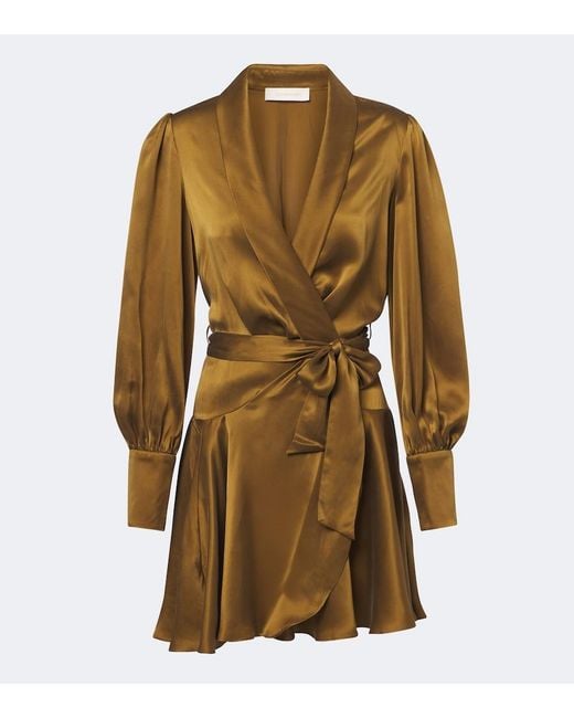 Zimmermann Brown Silk Satin Wrap Dress