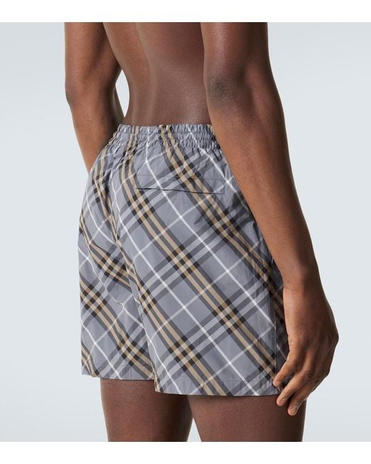 Burberry Gray Check Swim Trunks for men