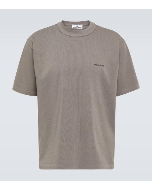 Stone Island Gray Logo Ribbed-knit Cotton T-shirt for men