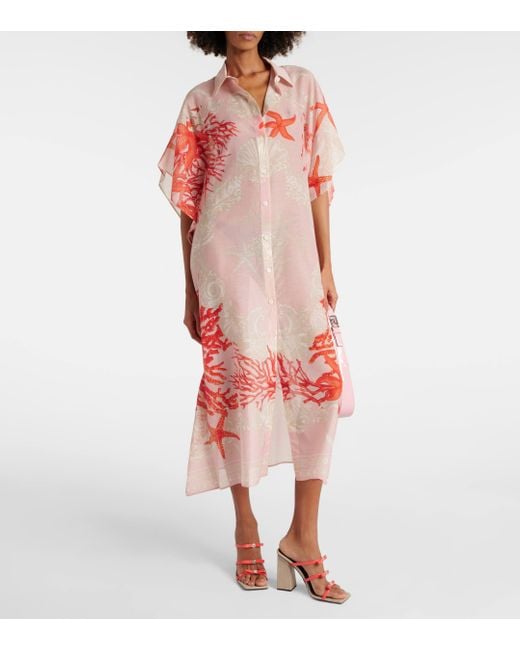 Versace Red Barocco Sea Cotton And Silk Beach Cover-Up