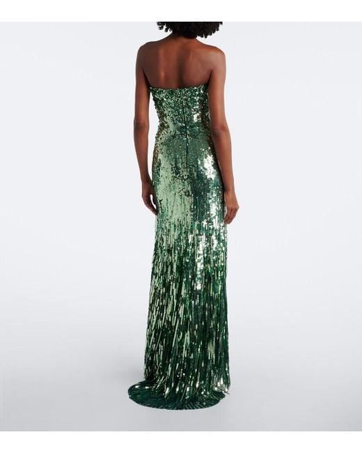 Jenny Packham Green Kimi Sequined Strapless Gown
