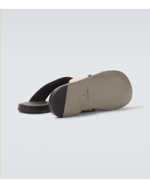 Manolo Blahnik Brown Otawi Leather-Trimmed Raffia Sandals for men