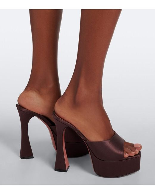 AMINA MUADDI Brown Dalida Satin Platform Mules