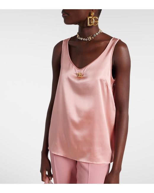 Dolce & Gabbana Pink Dg Silk-Blend Satin Top