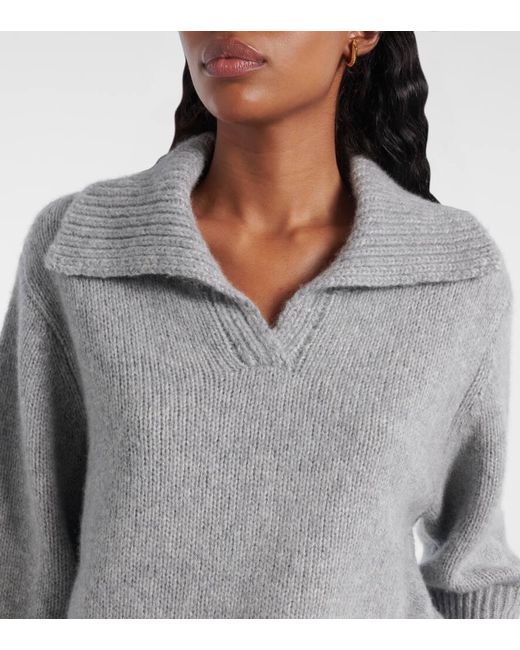 Lisa Yang Gray Lailai Cashmere And Silk Polo Sweater