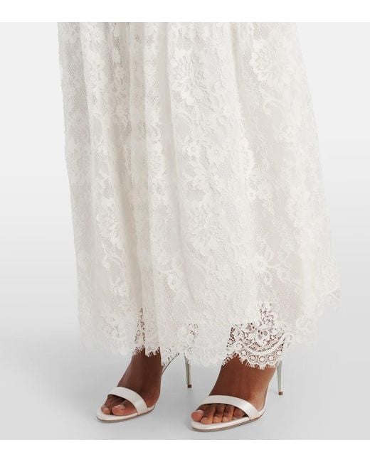 Self-Portrait White Ruched Lace And Tulle Maxi Dress