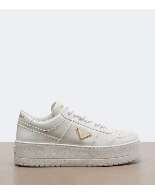 Prada White Downtown Bold Leather Platform Sneakers