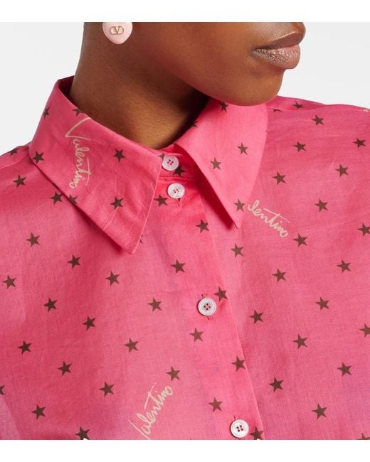 Valentino Red Cropped Printed Cotton Shirt