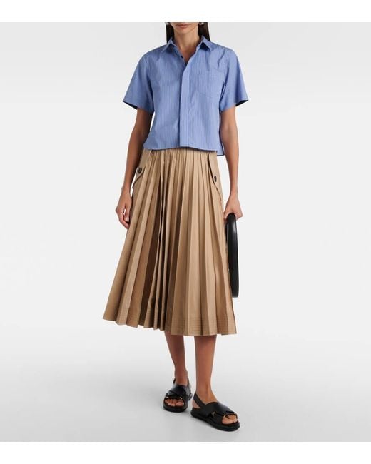 Camisa De Popelin De Algodon A Rayas Sacai de color Blue